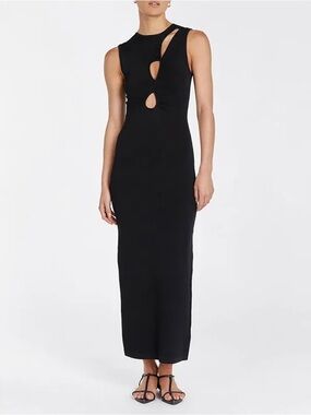 DISSH Monique Knit Midi Dress Size S Black Cutout Sleeveless Stretchy Chic Sleek